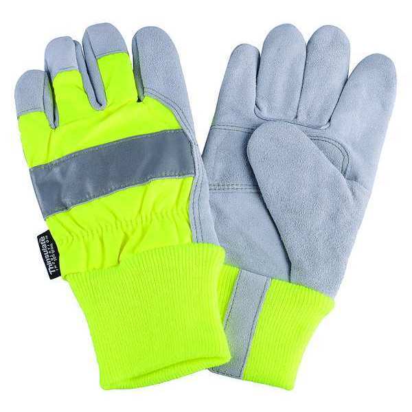Condor Leather Palm Gloves, Hi-Vis Lime, XL, PR 4NHF3