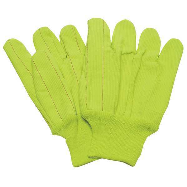 Condor Canvas Gloves, Cotton, L, High Visibility Yellow, PR 4NMU7