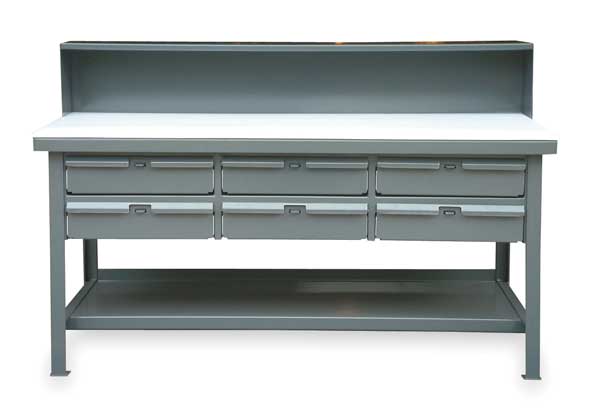 Strong Hold Industrial Shop Table with 6 Drawers, Polyethylene, 72" W, 46" Height, 10,000 lb., Straight T7236-RS-6DB-UHMW
