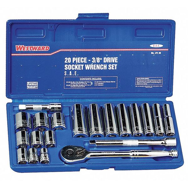 WESTWARD, 3/8 in Drive Size, 12 Pieces, Socket Wrench Set - 4PL88