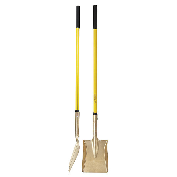 Ampco Safety Tools Square Point Shovel, Aluminum Blade, 47 in L Yellow Fiberglass Handle S-82FG