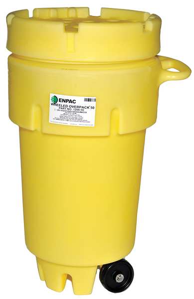 Enpac Open Head Salvage Drum, Polyethylene, 50 gal, Unlined, Yellow 1259-YE