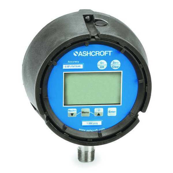 Ashcroft Digital Pressure Gauge, 0 to 1000 psi, 1/4 in MNPT, Plastic, Black 452074SD02L1000BL