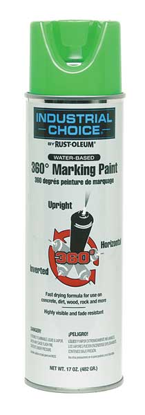 Industrial Choice 360 Deg Marking Paint Aerosol, 17 oz., Fluorescent Green, Water -Based 247834