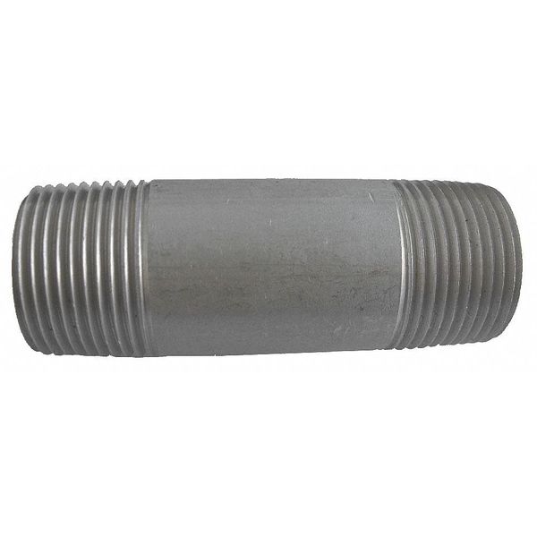 Zoro Select 2" MNPT x 4" TBE Stainless Steel Pipe Nipple Sch 80, Thread Type: NPT E6BNI05