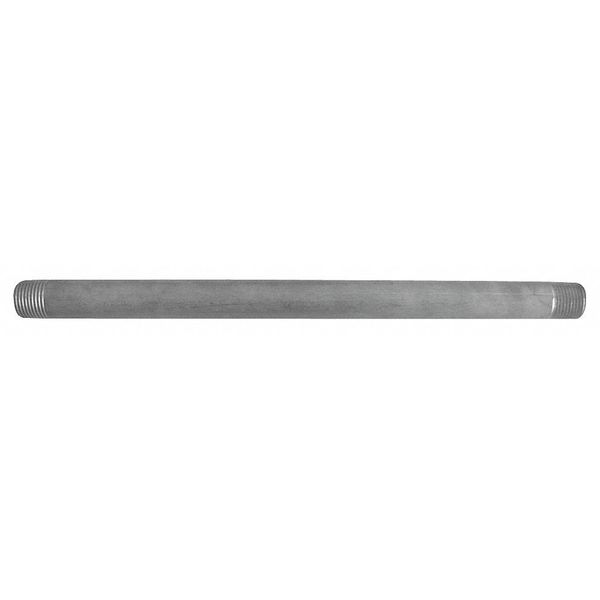 Zoro Select 1" MNPT x 12" TBE Stainless Steel Pipe Nipple Sch 80 E4BNF15