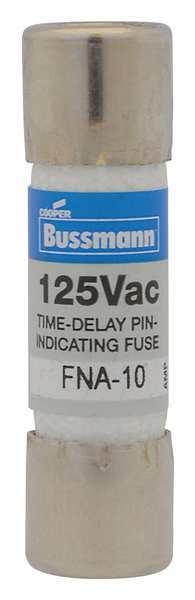 Eaton Bussmann Midget Fuse, FNA Series, Time-Delay, 0.80A, 250V AC, Indicating, 10kA at 125V AC, 35A at 250V AC FNA-8/10