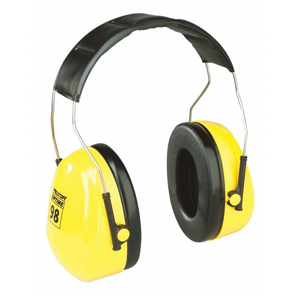 3M Peltor Peltor Optime 98 Over-the-Head Earmuffs, Stainless Steel  Headband, NRR 25 dB, Yellow 08091 Zoro