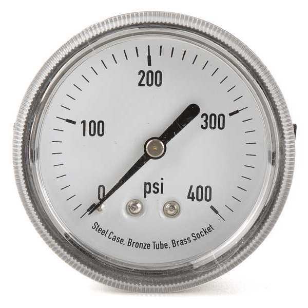 Zoro Select Pressure Gauge, 0 to 400 psi, 1/8 in MNPT, Steel, Black 4UA27