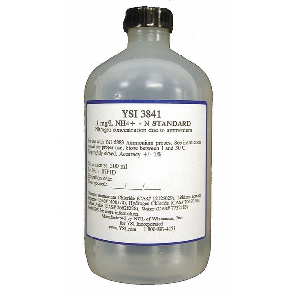 Ysi Cal Solution, Ammonium, 1 mg/L, 500 mL 3841
