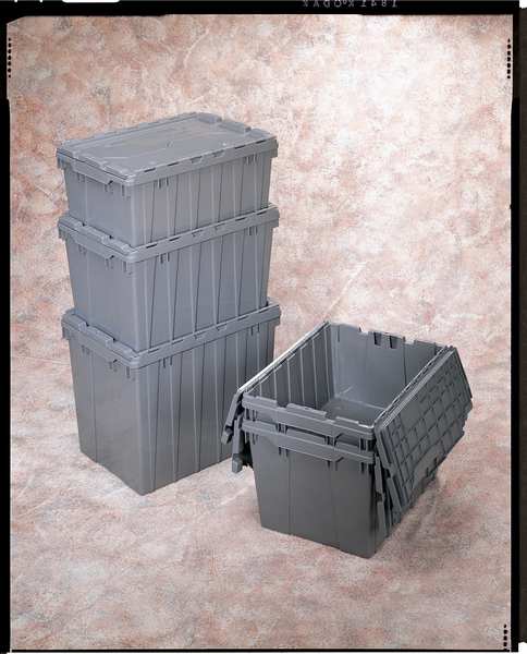 Akro-Mils 39170 Industrial Plastic Storage Tote with Hinged Attached Lid, (21-inch L by 15-inch W by 17-inch H), Gray, (3-pack)