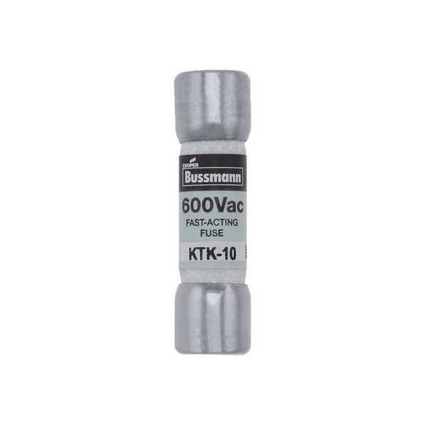 Eaton Bussmann Fuse, Fast Acting, 10A, KTK Series, 600V AC, Not Rated, 1 1/2 in L x 13/32 in dia KTK-10