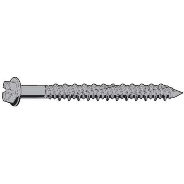 Zoro Select Concrete Screw, 1/4" Dia., Hex, 1-3/4" L, 410 Stainless Steel Silver Ruspert, 100 PK U70555.025.0175
