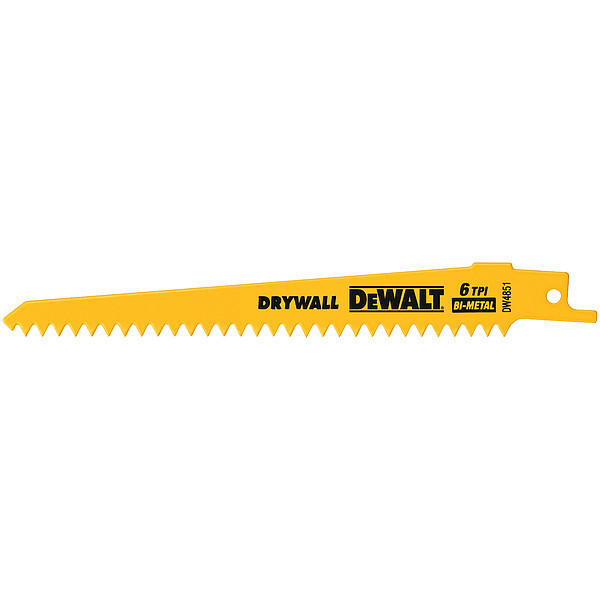 Dewalt 6" 6 TPI Plaster Cutting Bi-Metal Reciprocating Saw Blade (5 pack) DW4851