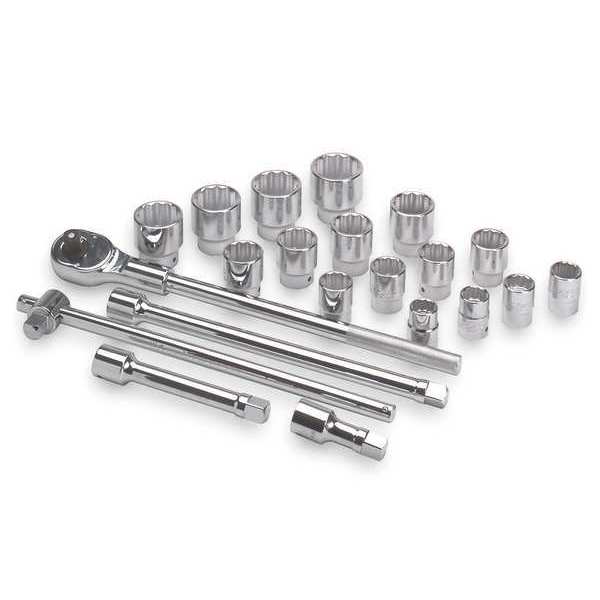 Westward 3/4" Drive Socket Wrench Set SAE 21 Pieces 19 mm to 50 mm , Chrome 4YP83