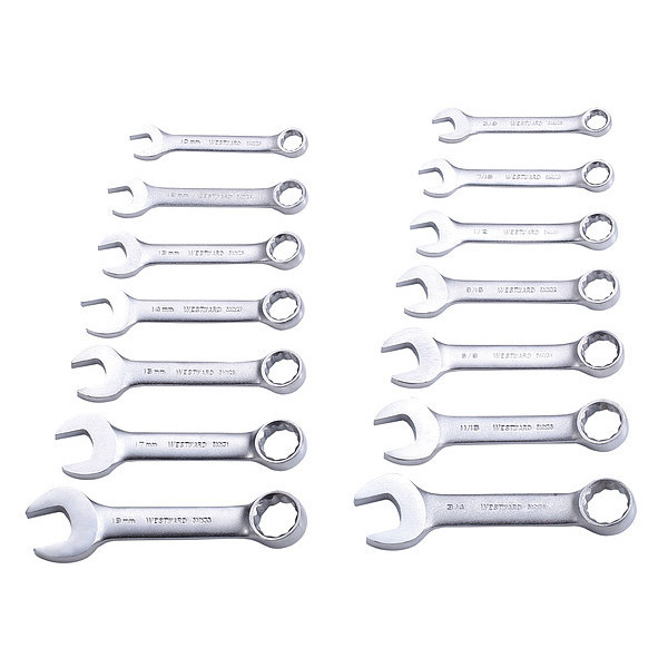 Westward Combo Wrench Set, 3/8-3/4 in, 10-19mm, 14Pc 4YR24