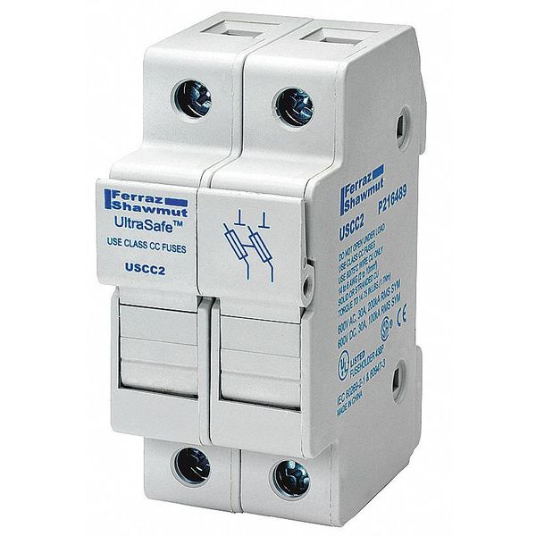 Mersen Finger Safe Fuse Block, CC UL Class, 2 Poles, 30A Amp Range, 600V AC/DC Volt Rating USCC2