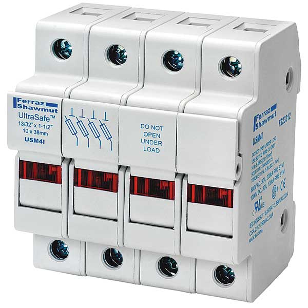 Mersen Finger Safe Fuse Block, 3 Poles, 30A Amp Range, 600V AC/DC Volt Rating USM3IN