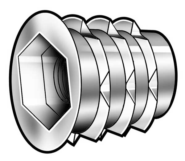 Hex Drive Threaded Insert, M8-1.25 Int Thrd Sz, 25/32 in L, 14.3 mm Dia.,  Zinc Alloy, Plain, 500 PK