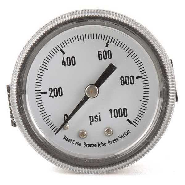 Zoro Select Pressure Gauge, 0 to 1000 psi, 1/8 in MNPT, Steel, Black 4CEY3