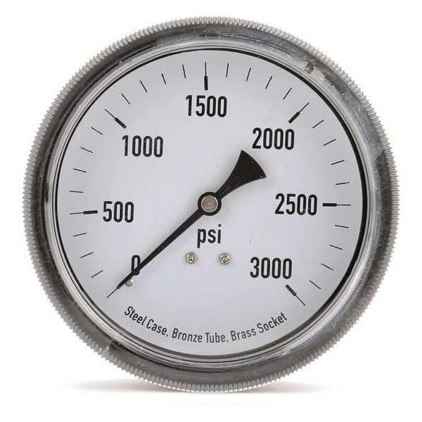 Zoro Select Pressure Gauge, 0 to 3000 psi, 1/4 in MNPT, Steel, Black 4CFC2