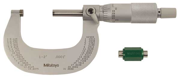 Mitutoyo Micrometer, 1 to 2", 0.0001", Ratchet 102-328-10