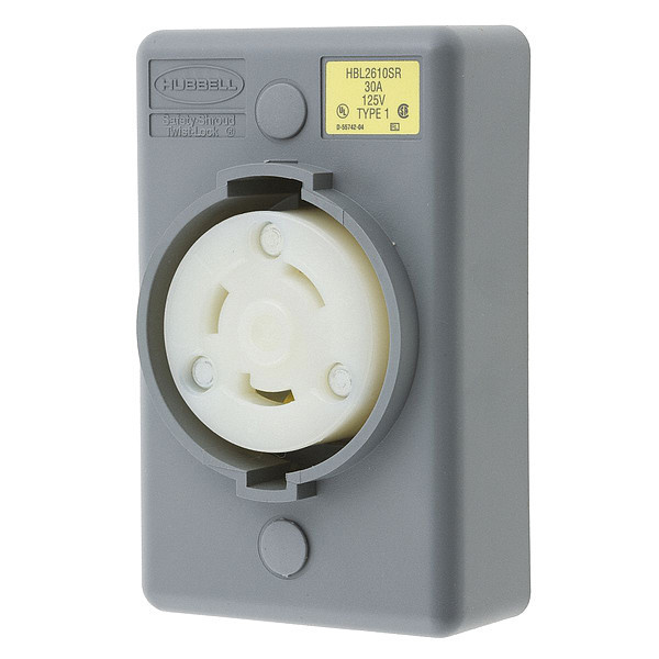 Hubbell 30A Twist-Lock Receptacle 2P 3W 125VAC L5-30R GY HBL2610SR