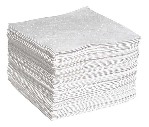 Spilltech Absorbent Pad, 15 in W x 19 in L, Absorbs 24 gal. per Pkg, Oil, White, 100 Pack WPB100M