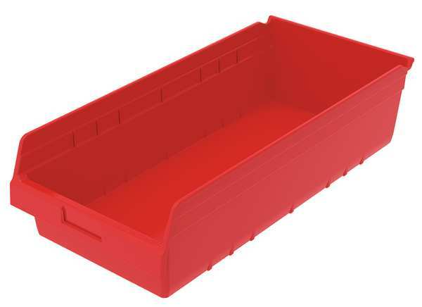 Akro-Mils 35 lb Shelf Storage Bin, Plastic, 11 1/8 in W, 6 in H, 23 5/8 in L, Red 30014RED