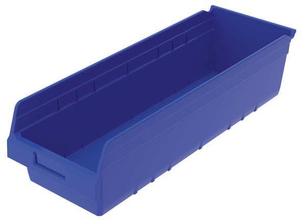 Akro-Mils 35 lb Shelf Storage Bin, Plastic, 8 3/8 in W, 6 in H, 23 5/8 in L, Blue 30084BLUE