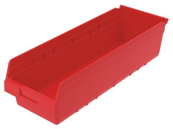 Akro-Mils 35 lb Shelf Storage Bin, Plastic, 8 3/8 in W, 6 in H, Red, 23 5/8 in L 30084RED
