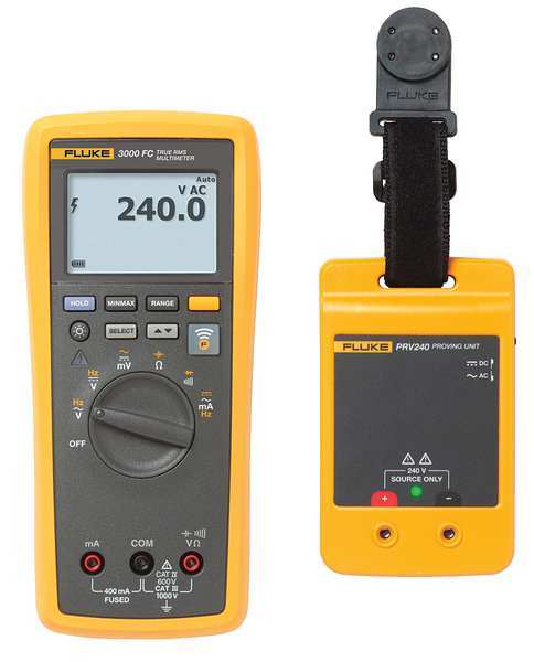 Fluke Digital Multimeter Kit, 1,000 Max. AC Volts, 1,000 Max. DC Volts, 400 mA Max. AC Amps FLK-3000FC/PRV