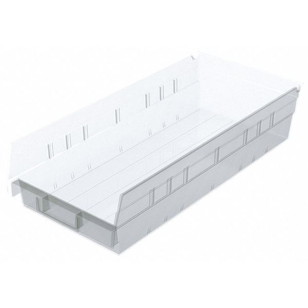 Akro-Mils 20 lb Shelf Storage Bin, Plastic, 8 1/8 in W, 4 in H, 17 7/8 in L, Clear 30158SCLAR