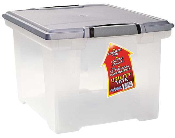 Storex File Storage Box, Lid, Clear/Silver, Plstic 61530U01C