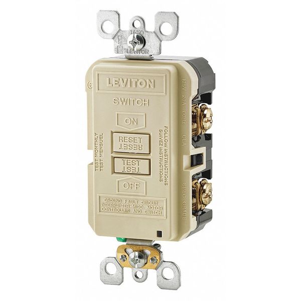 Leviton GFI Receptacle, Ivry, PlyCrbt, Bck;Sd GFRBF-I