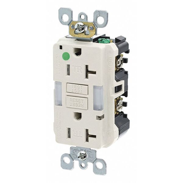 Leviton Recept, Lt Almd, 20 A, GFCI, 2P3W, Bk;Sd, 1PK GFNL2-HGT