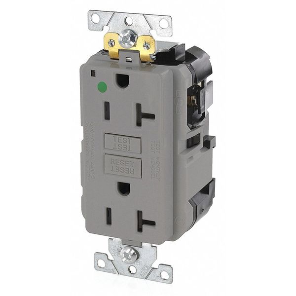 Leviton Mod Recept, Gry, 20 A, GFCI, 2P3W, Bk;Sd, 1PK MGFN2-HGG