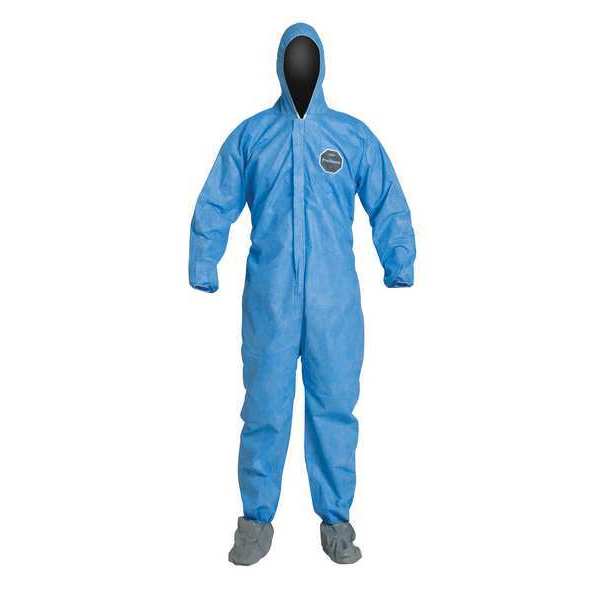 Dupont Hooded Disposable Coverall, 2XL, 25 PK, Blue, SMS, Zipper PB122SBU2X002500