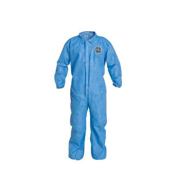 Dupont Collared Disposable Coverall, 3XL, 25 PK, Blue, SMS, Zipper PB125SBU3X002500