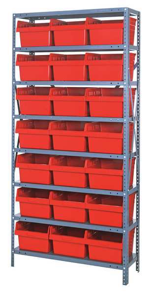 Quantum Storage Systems Steel Bin Shelving, 36 in W x 75 in H x 12 in D, 8 Shelves, Red 1275-SB809RD