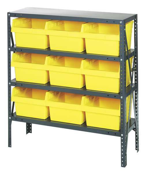 Quantum Storage Systems Steel Bin Shelving, 36 in W x 39 in H x 12 in D, 4 Shelves, Yellow 1239-SB809YL