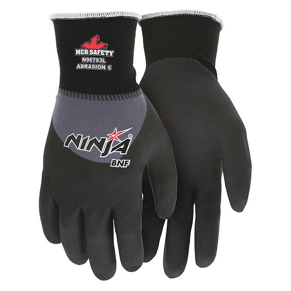 Mcr Safety Foam Nitrile Coated Gloves, 3/4 Dip Coverage, Black/Gray, XS, PR N96793XS
