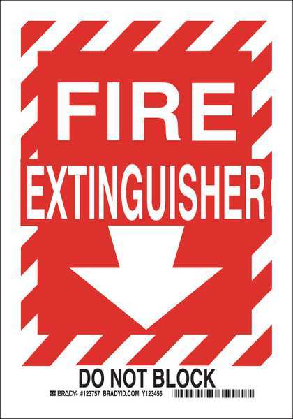 Brady Fire Ext Sign, 14X10", Black and Wt/Red, Height: 14" 123759