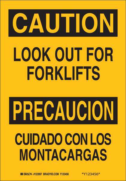 Brady Safety Sign, 10" H, 7" W, Polyester, Rectangle, English, Spanish, 123997 123997