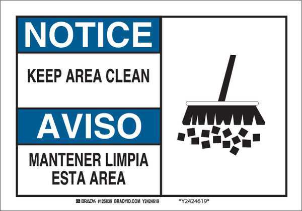 Brady Bilingual Safety Sign, 7" Height, 10" Width, Plastic, Rectangle, English, Spanish 125038