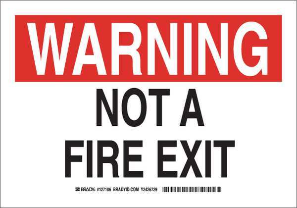 Brady Fire Exit Sign, 10 x 14In, Blk and Red/Wht 127109