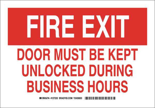 Brady Fire Exit Sign, 10" Height, 14" Width, Plastic, Rectangle, English 127234