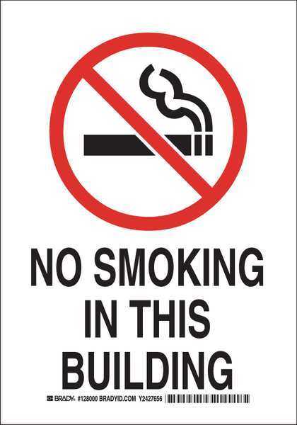 Brady No Smoking Sign, 10" H, 7 in W, Plastic, Rectangle, English, 127999 127999