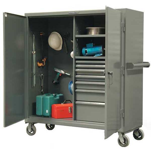 Strong Hold Solid Door Storage Cabinet, 60 in W, 68 in H, 24 in D, Dark Gray 55-242-7/5DB-CA