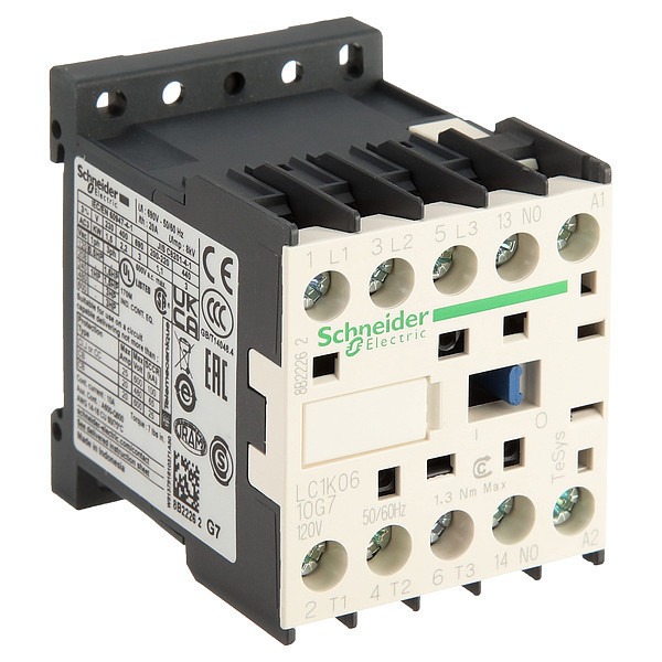 Schneider Electric Miniature IEC Magnetic Contactor, 3 Poles, 120 V AC, 6 A, Reversing: No LC1K0610G7